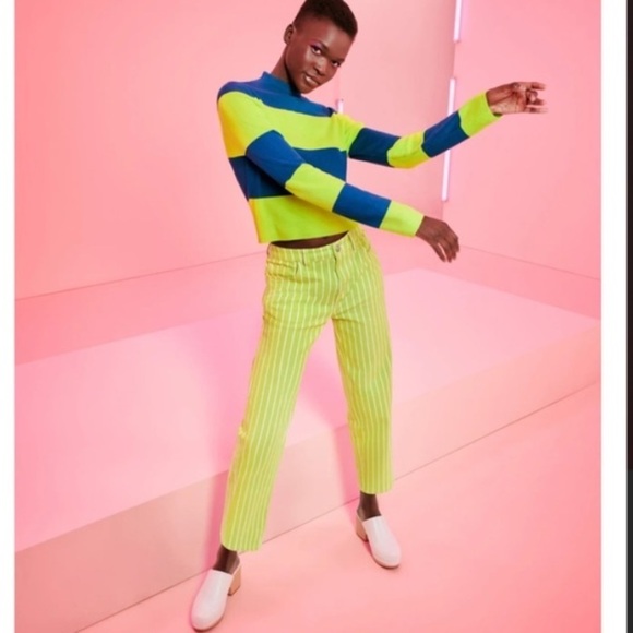 Victor Glemaud X Target Lime Green High Rise Pinstripe Straight Leg Jeans ah. - Picture 3 of 8